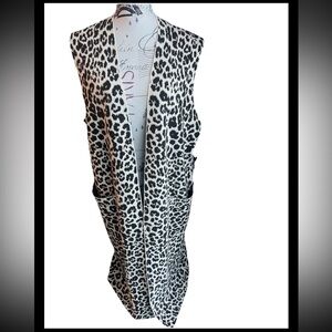 RACHEL Rachel Roy Animal Print Open-Front Knit Midi Vest Women’s Size Large